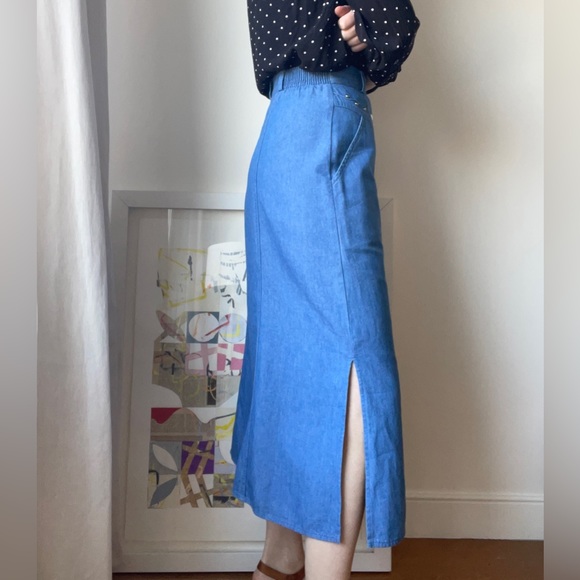 90’s lightweight denim cotton buttoned skirt / 6p - Picture 4 of 13